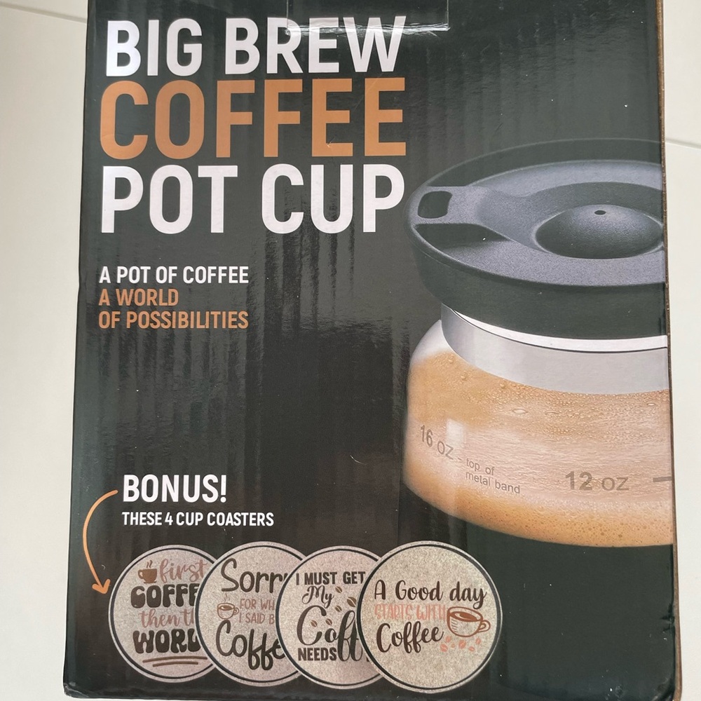 Big Brew Coffee Pot Cup with Coasters - Black and Brown